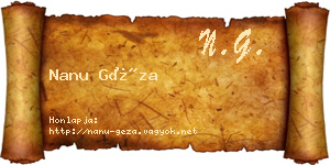 Nanu Géza névjegykártya